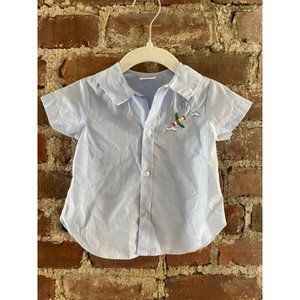 Vintage Baby Boy Short Sleeve Shirt Airplane Embroidery 9M